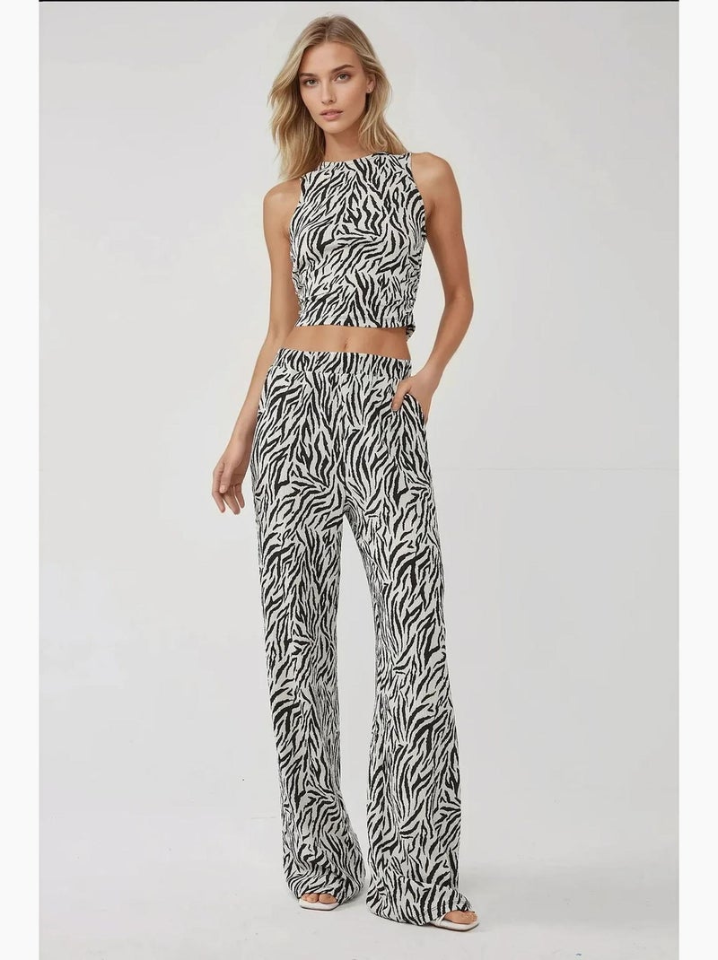 Top de alças justo estampa zebra gola redonda hiccup Branco Preto - Kiabi