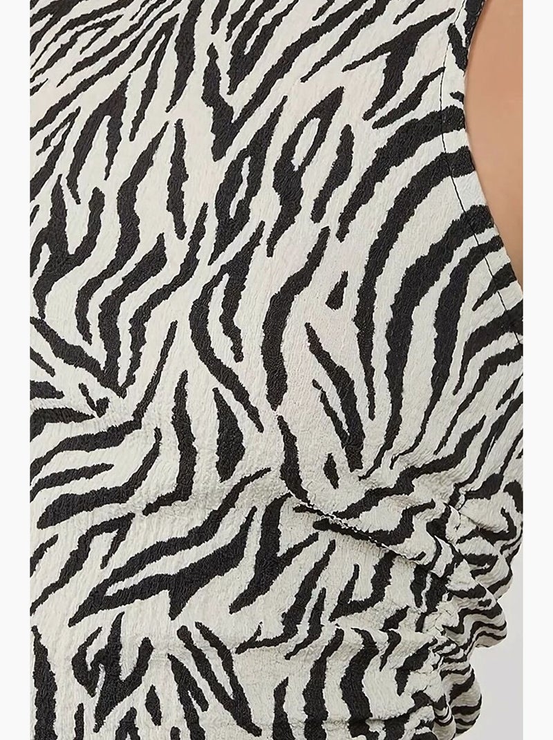 Top de alças justo estampa zebra gola redonda hiccup Branco Preto - Kiabi