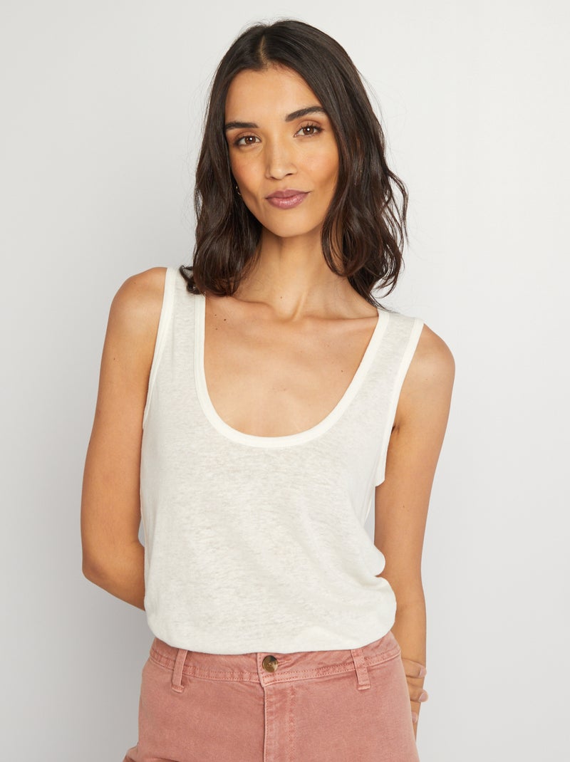 Top de alças leve de linho BRANCO - Kiabi