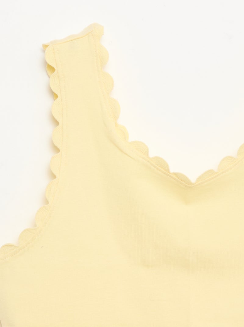 Top de alças liso com bordas onduladas Amarelo - Kiabi