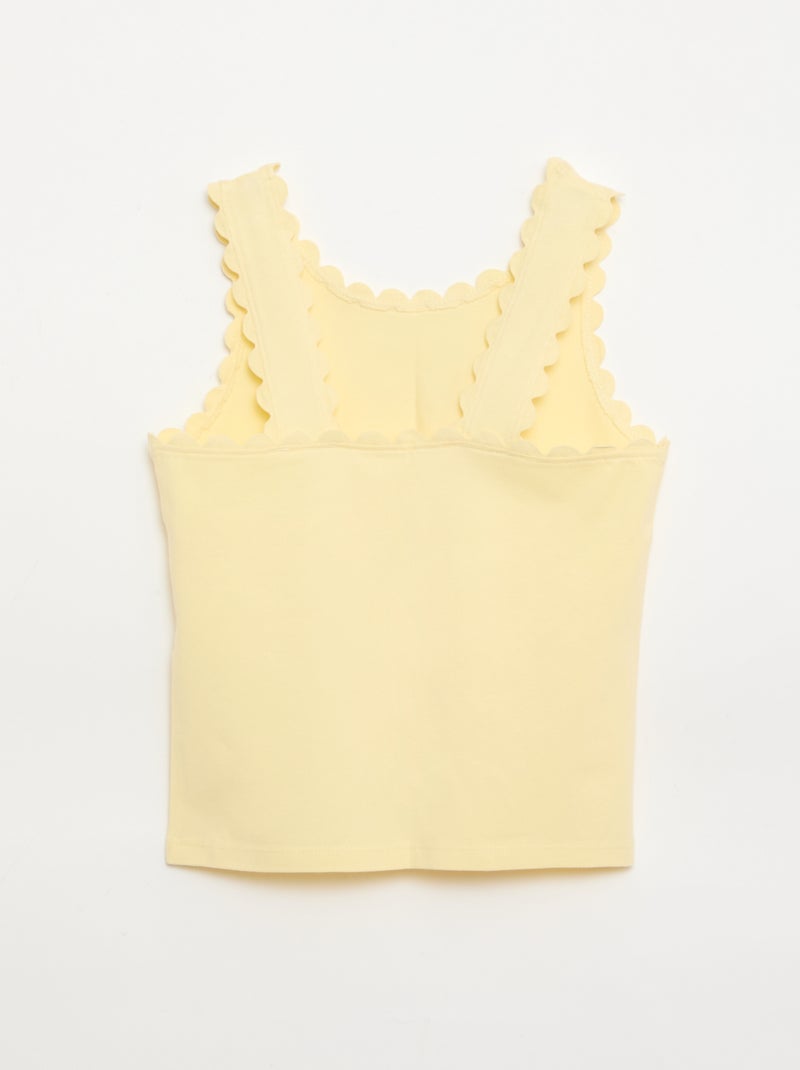 Top de alças liso com bordas onduladas Amarelo - Kiabi
