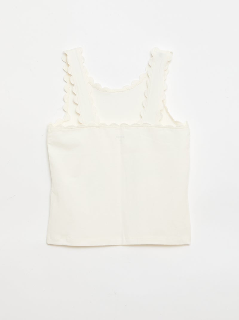 Top de alças liso com bordas onduladas Branco - Kiabi