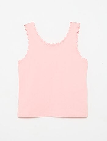 Top de alças liso com bordas onduladas