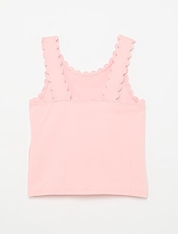 Top de alças liso com bordas onduladas