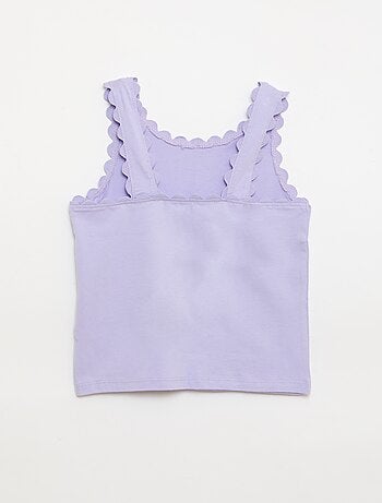 Top de alças liso com bordas onduladas