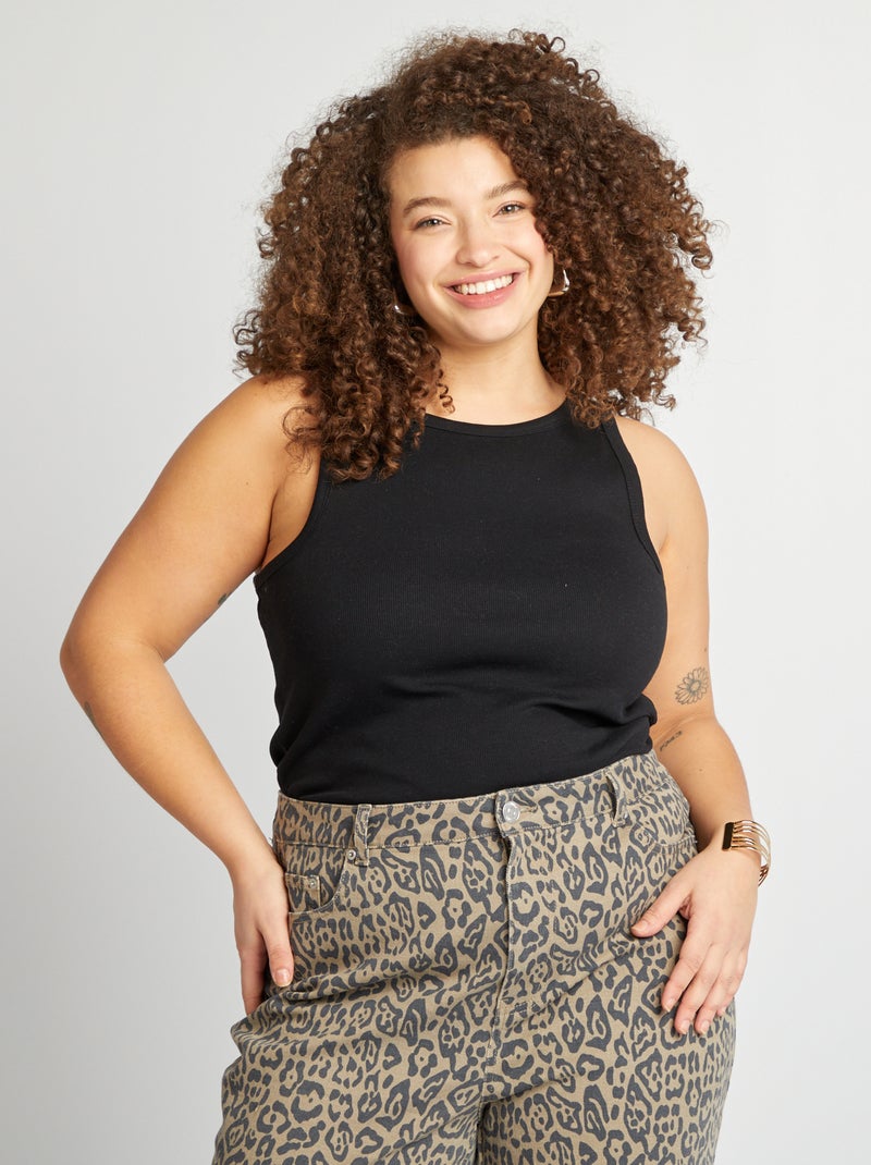 Top de alças liso Preto - Kiabi