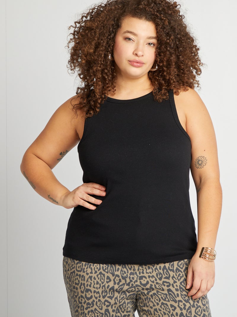 Top de alças liso Preto - Kiabi