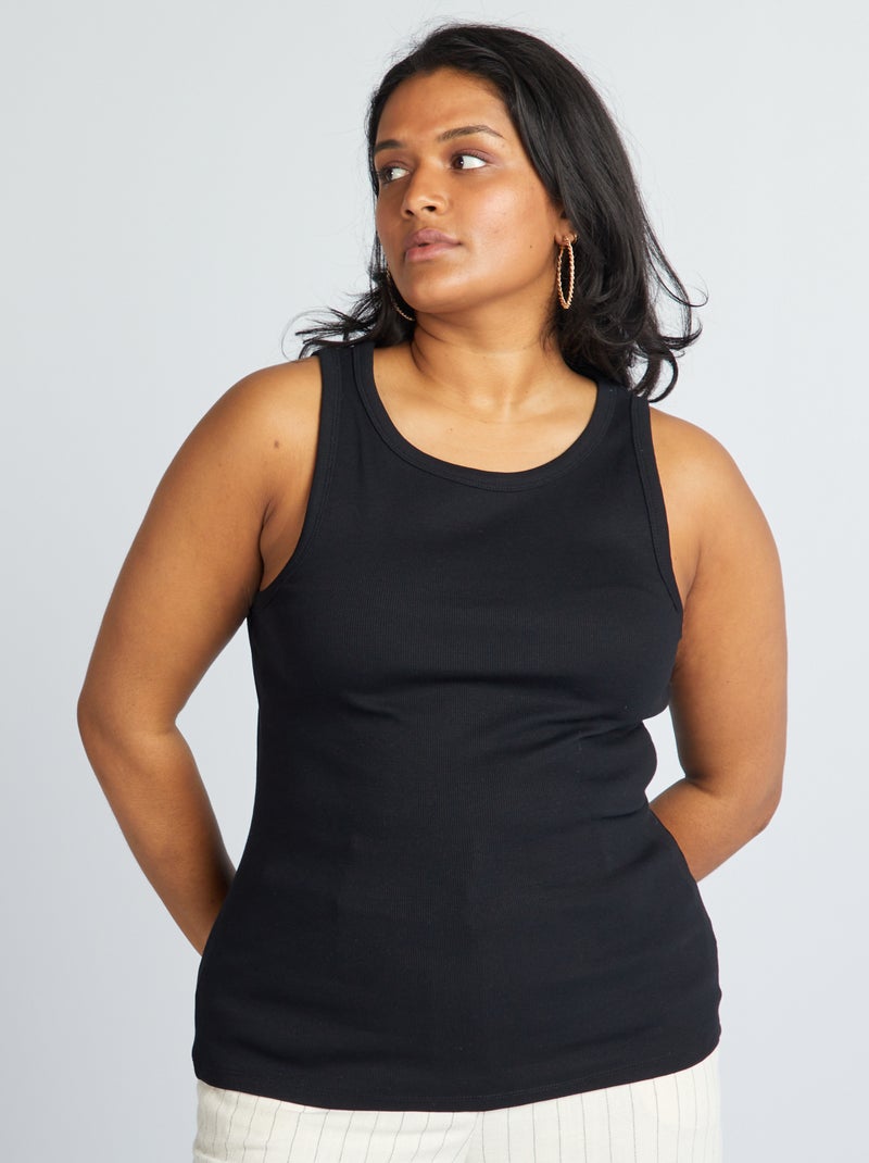 Top de alças liso Preto - Kiabi