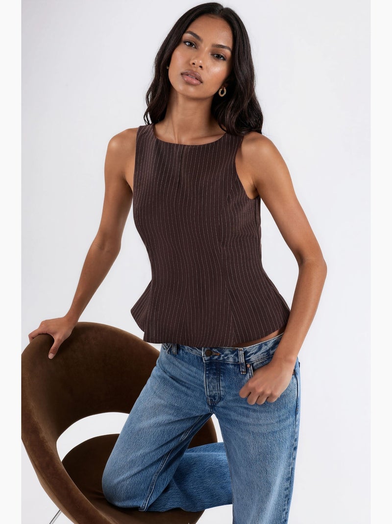 Top de alças peplum hiccup Castanho - Kiabi