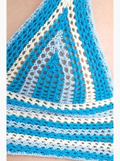 Top de alças riscas em malha crochet decote em v curto hiccup - Kiabi