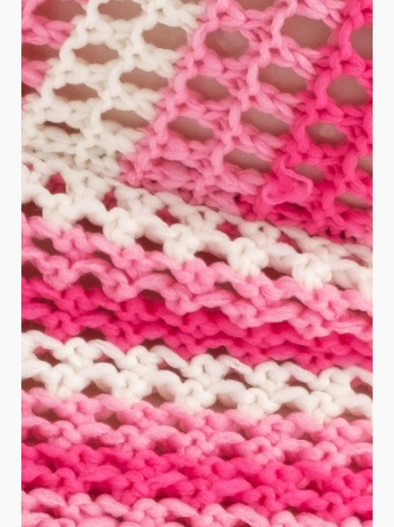 Top de alças riscas em malha crochet decote em v curto hiccup Rosa - Kiabi