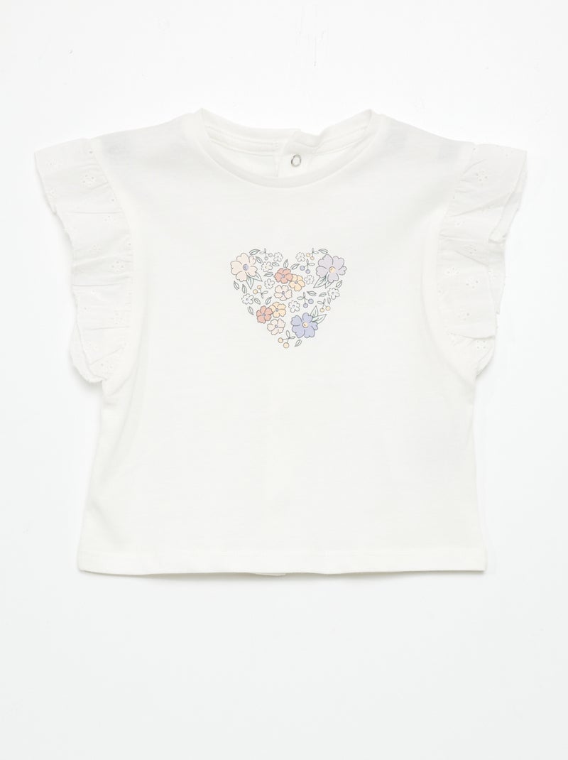 Top de algodão com ombros com folhos BRANCO - Kiabi