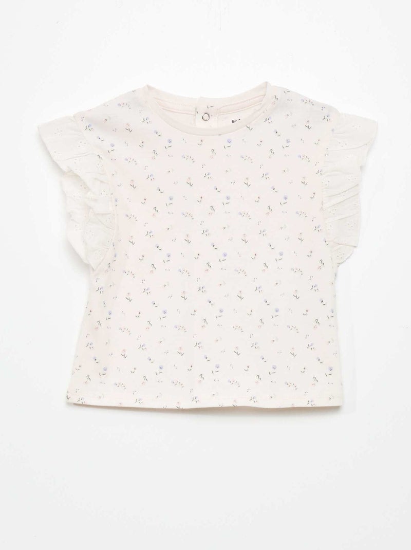 Top de algodão com ombros com folhos ROSA - Kiabi
