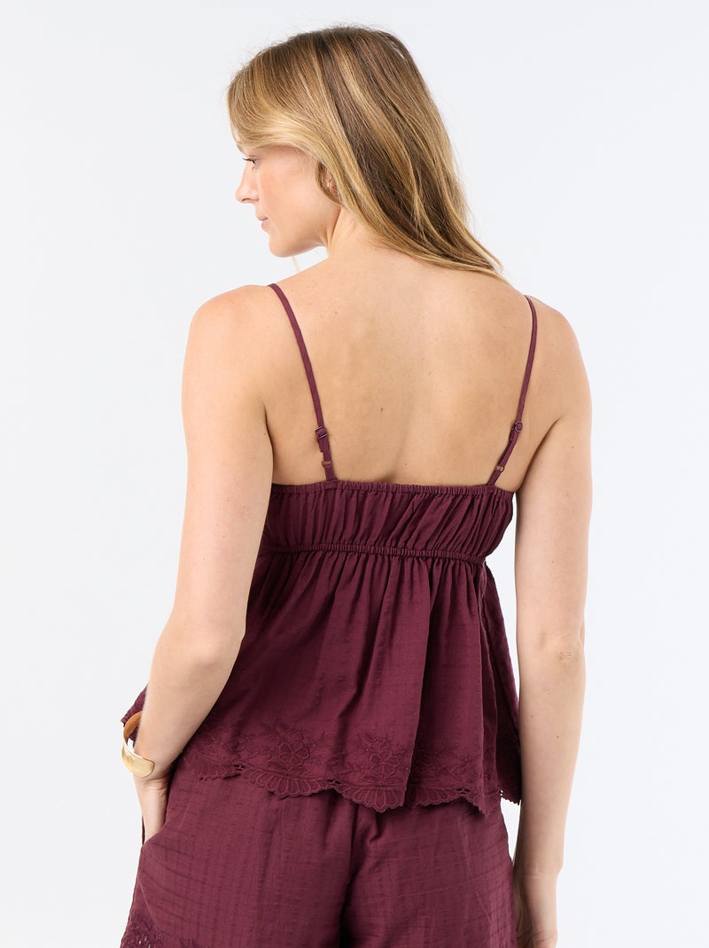 Top de algodão com orlas bordadas Vermelho - Kiabi