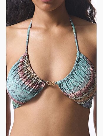 Top de biquíni aida reverse v com estampa de cobra penti