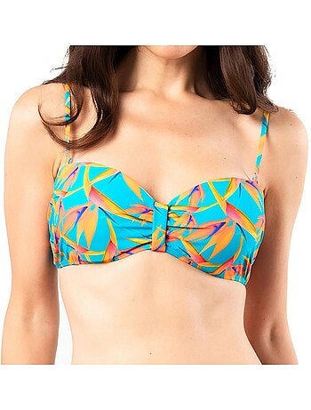 Top de Biquíni Bandeau Turquesa com Padrões para Mulher Sun Project 2831