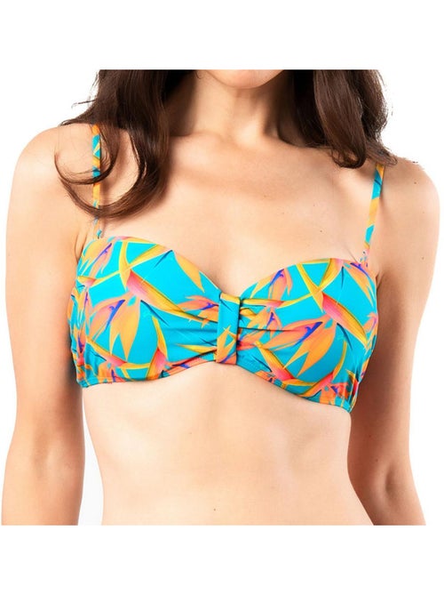 Top de Biquíni Bandeau Turquesa com Padrões para Mulher Sun Project 2831 - Kiabi Top de Biquíni Bandeau Turquesa com Padrões para Mulher Sun Project 2831 - Kiabi