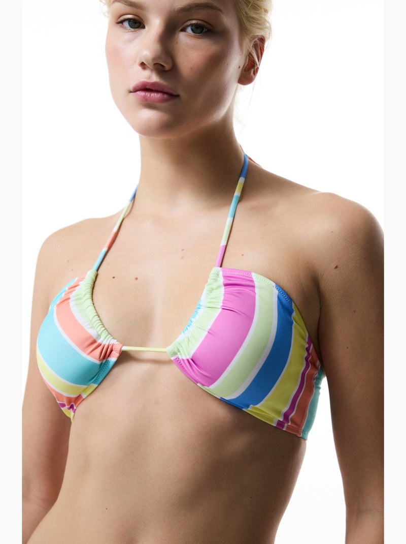 Top de biquíni donna reverse às riscas com decote em v penti Rosa-fluo - Kiabi