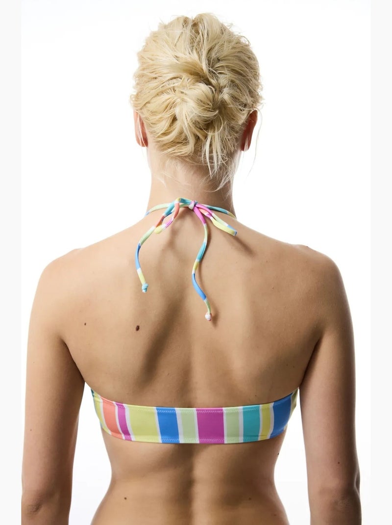 Top de biquíni donna reverse às riscas com decote em v penti Rosa-fluo - Kiabi