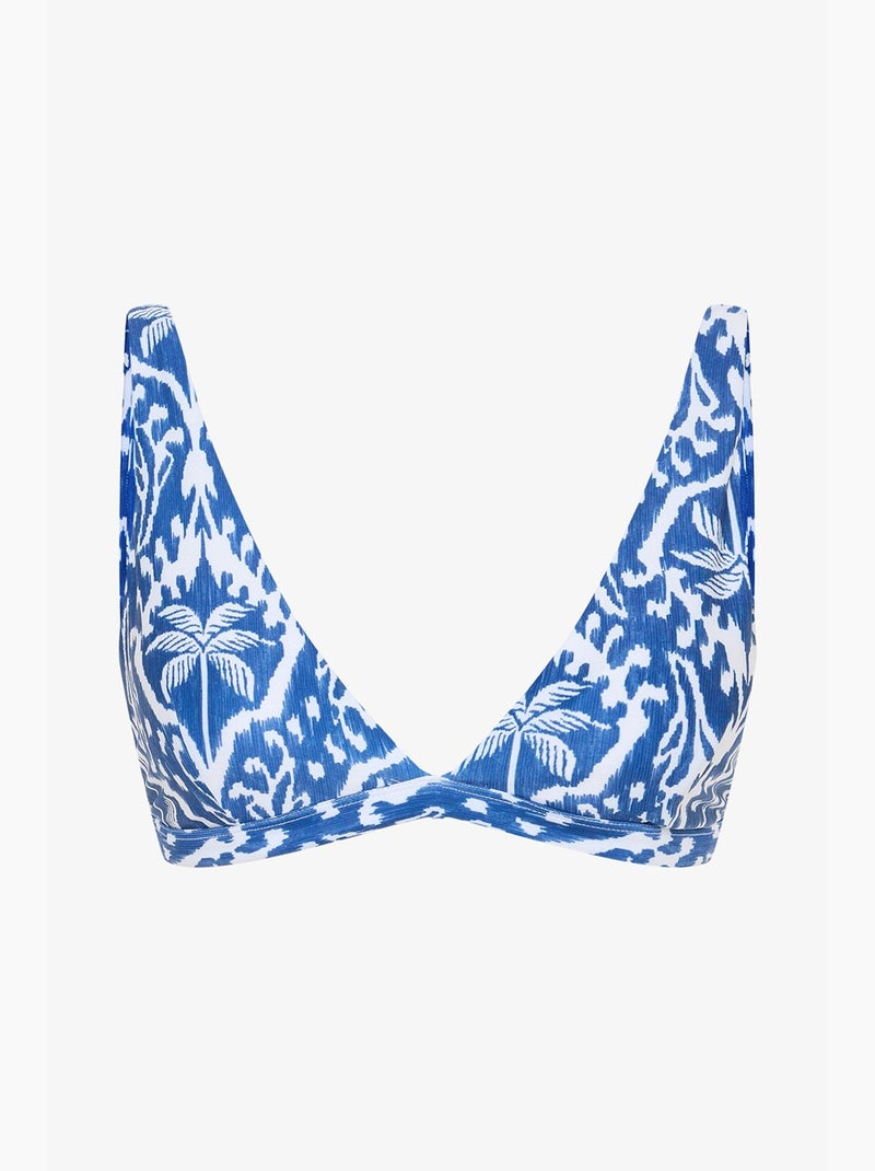 Top de biquíni island com decote em v profundo e estampa de folhas penti Azul Branco - Kiabi