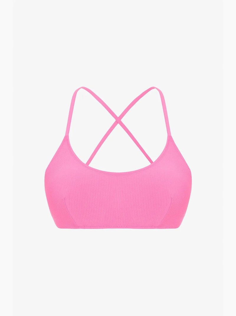 Top de biquíni liso com copas removíveis penti Rosa-fluo/Solinotes - Kiabi