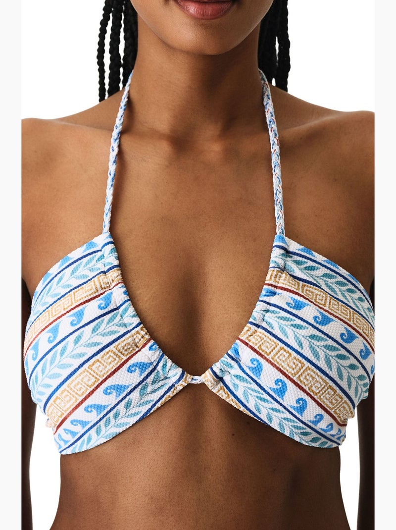 Top de biquíni santorini com padrão étnico texturizado bandeau penti Branco Azul - Kiabi