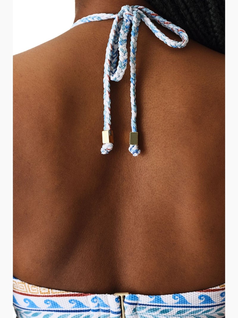 Top de biquíni santorini com padrão étnico texturizado bandeau penti Branco Azul - Kiabi
