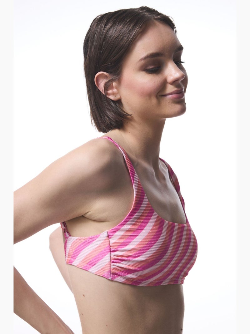 Top de biquíni sura às riscas penti Rosa/Branco - Kiabi