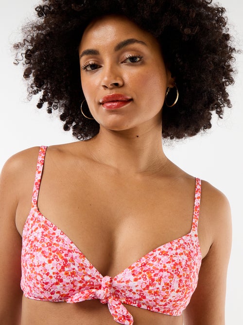 Top de biquíni triângulo estampado floral com laço - Kiabi