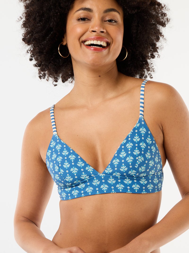 Top de biquíni triângulo estampado reversível Azul - Kiabi