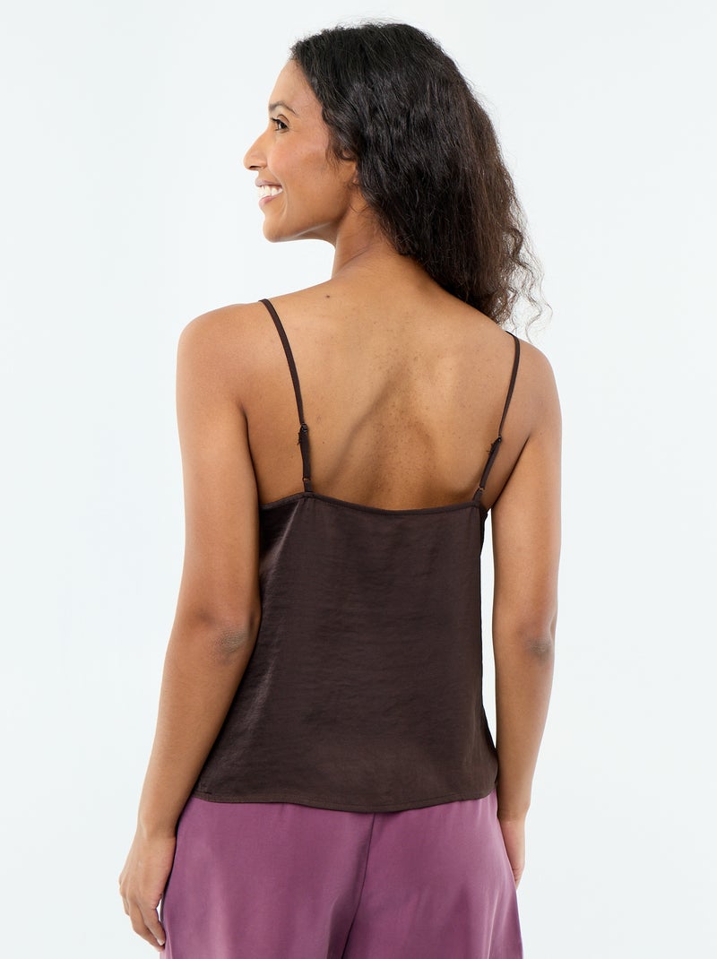 Top de cetim com renda Castanho - Kiabi