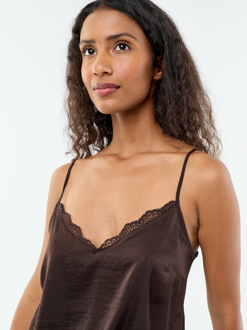 Top de cetim com renda Castanho - Kiabi