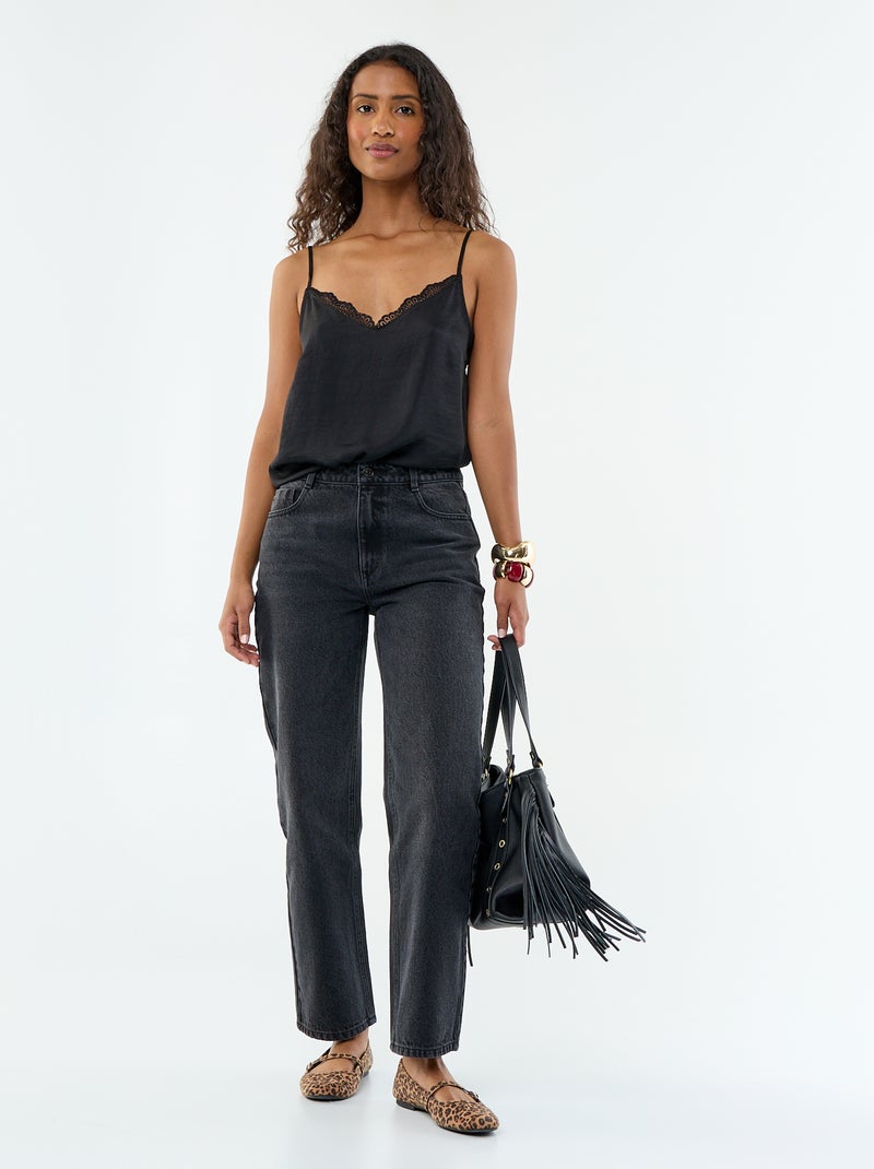 Top de cetim com renda Preto - Kiabi