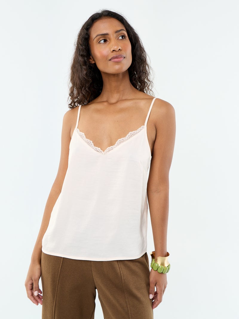Top de cetim com renda Rosa - Kiabi