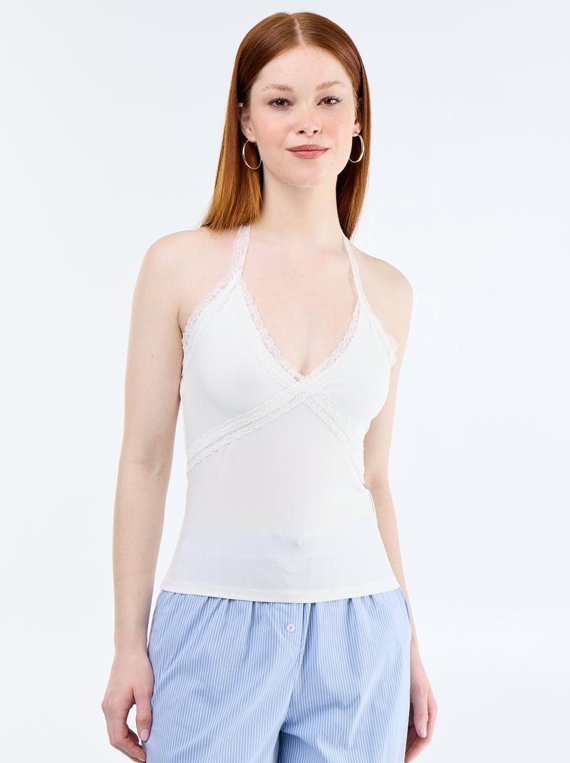 Top de costas nuas com renda Branco - Kiabi