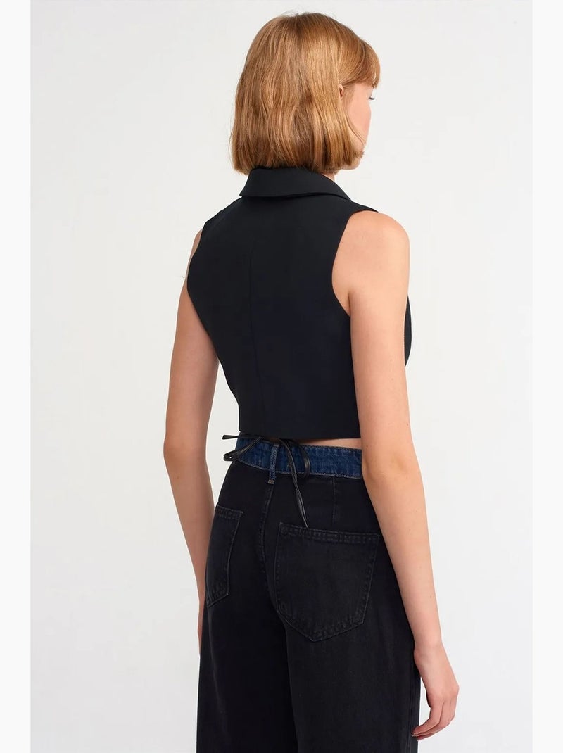 Top de crepe justo com laço frontal dilvin Preto - Kiabi