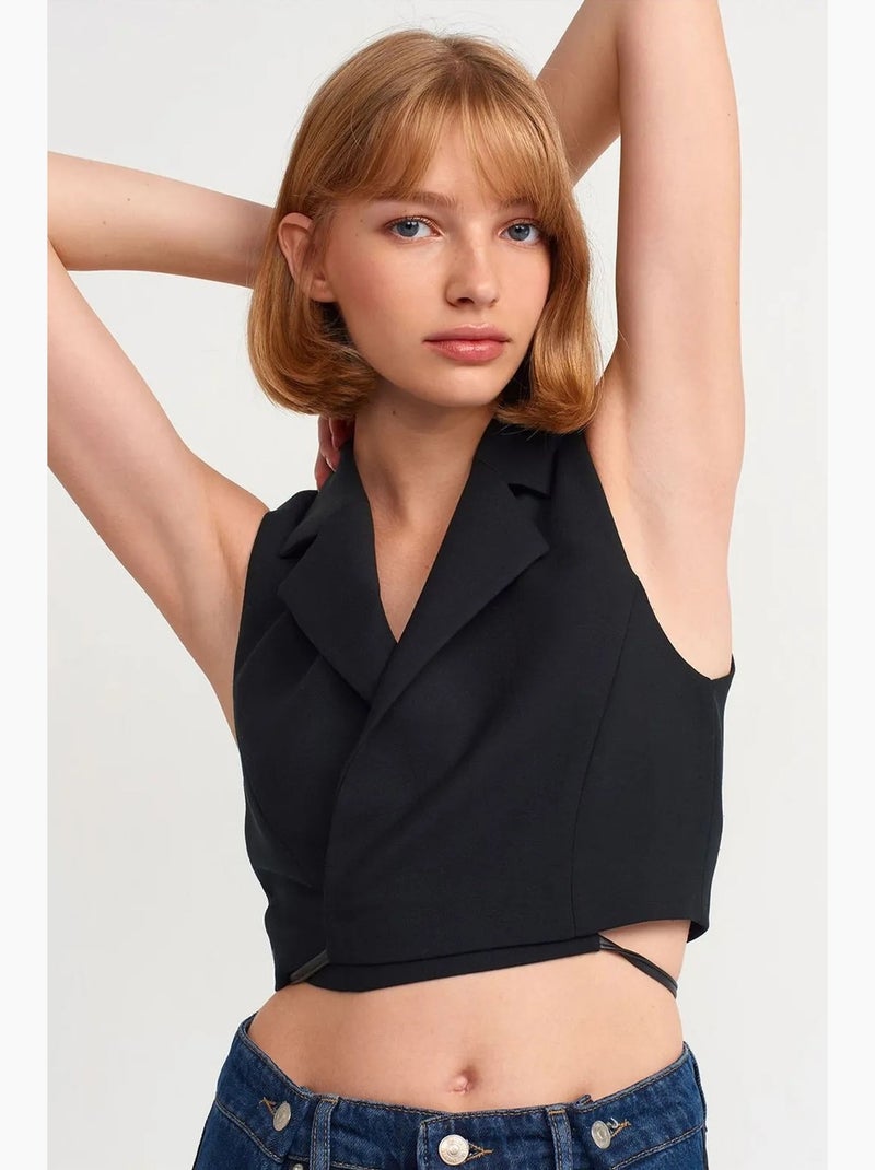 Top de crepe justo com laço frontal dilvin Preto - Kiabi