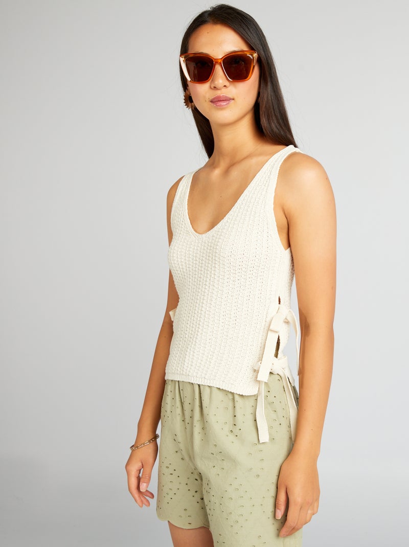 Top de croché com laços BEGE - Kiabi