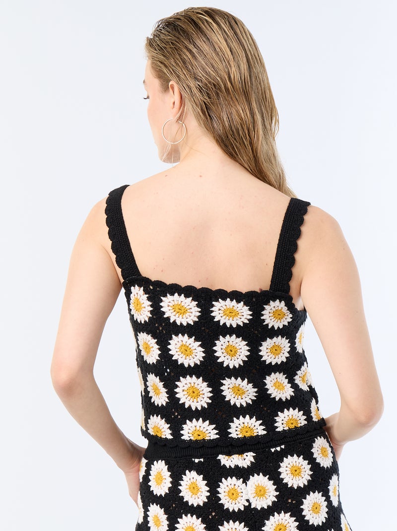 Top de croché com padrão Preto - Kiabi