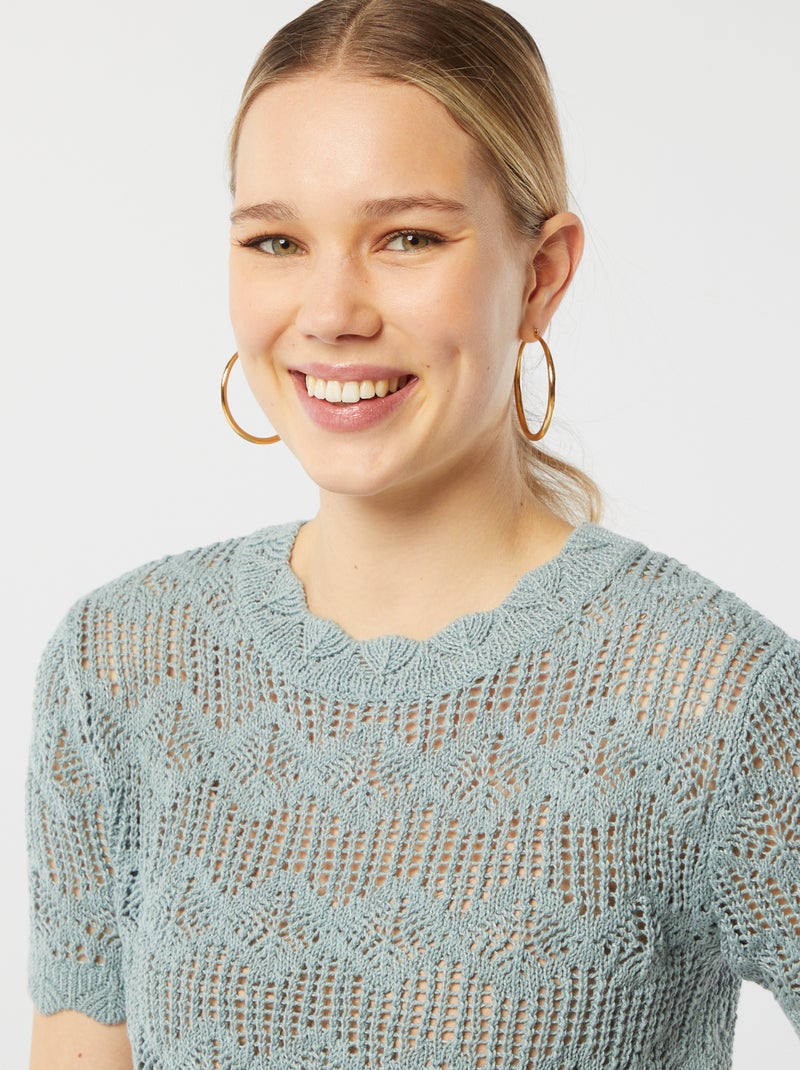 Top de croché de manga curta Azul - Kiabi