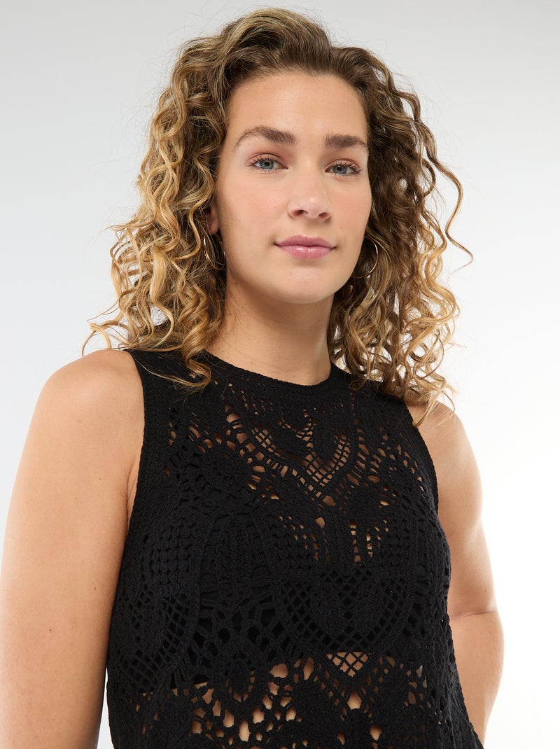 Top de crochê sem mangas Preto - Kiabi