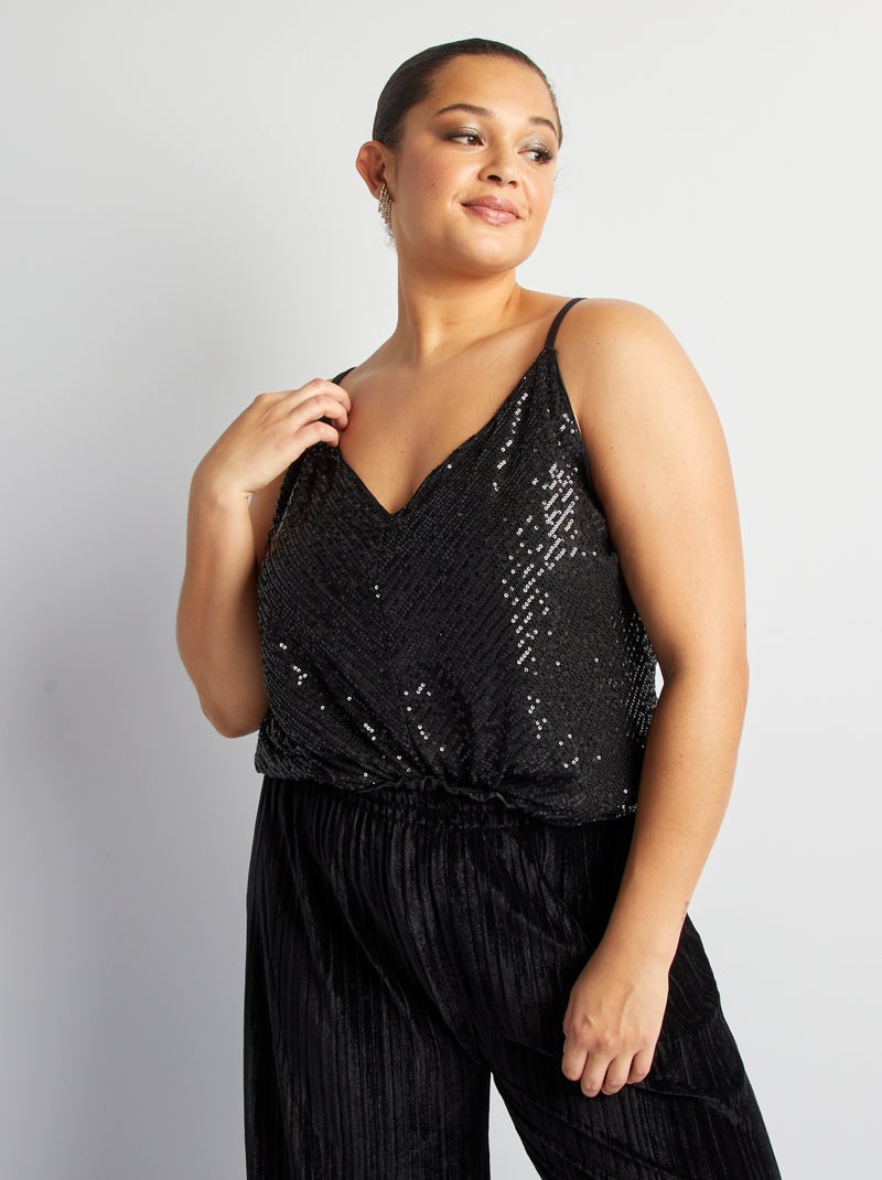Top de festa com lantejoulas Preto - Kiabi