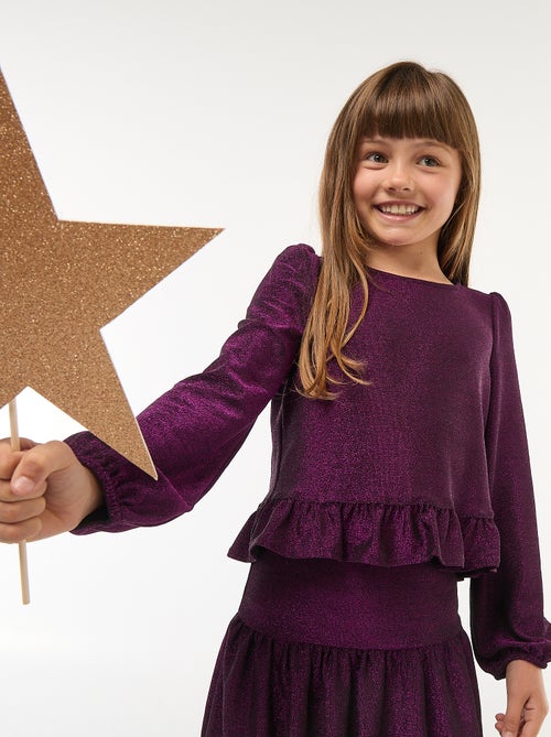 Top de malha brilhante com folhos - Kiabi