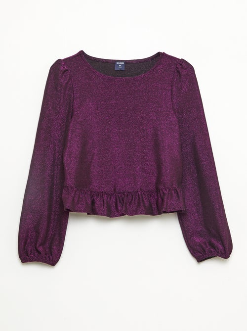 Top de malha brilhante com folhos - Kiabi