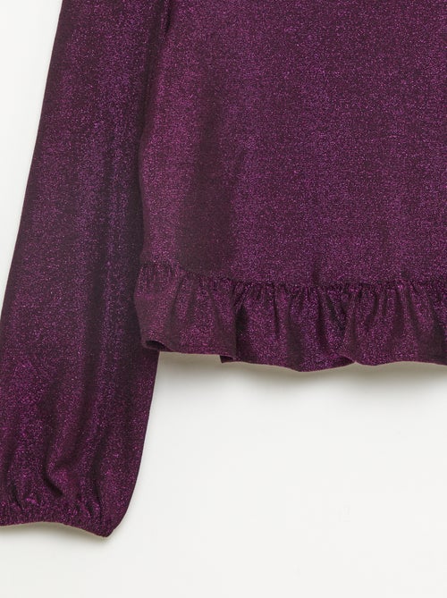 Top de malha brilhante com folhos - Kiabi