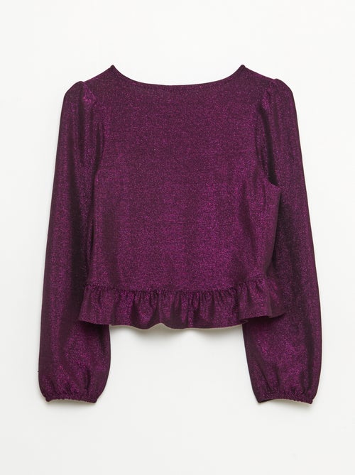 Top de malha brilhante com folhos - Kiabi