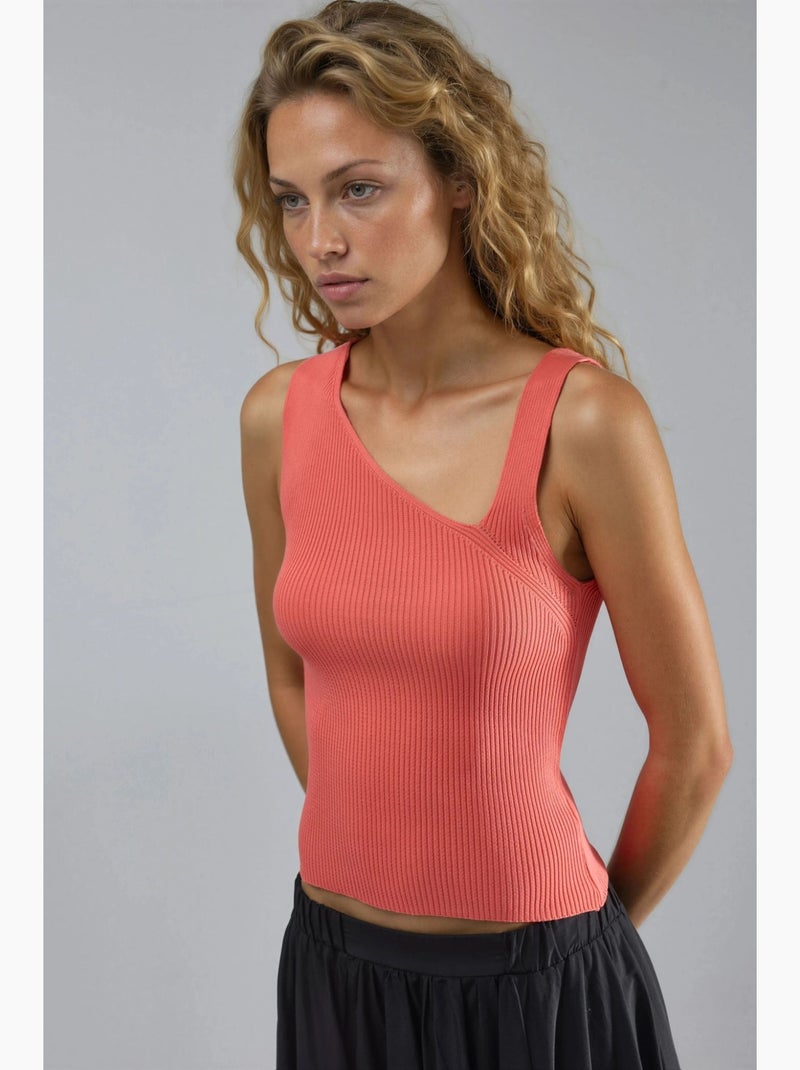 Top de malha canelada sem mangas com decote assimétrico e corte justo my fashion Laranja-mandarina - Kiabi