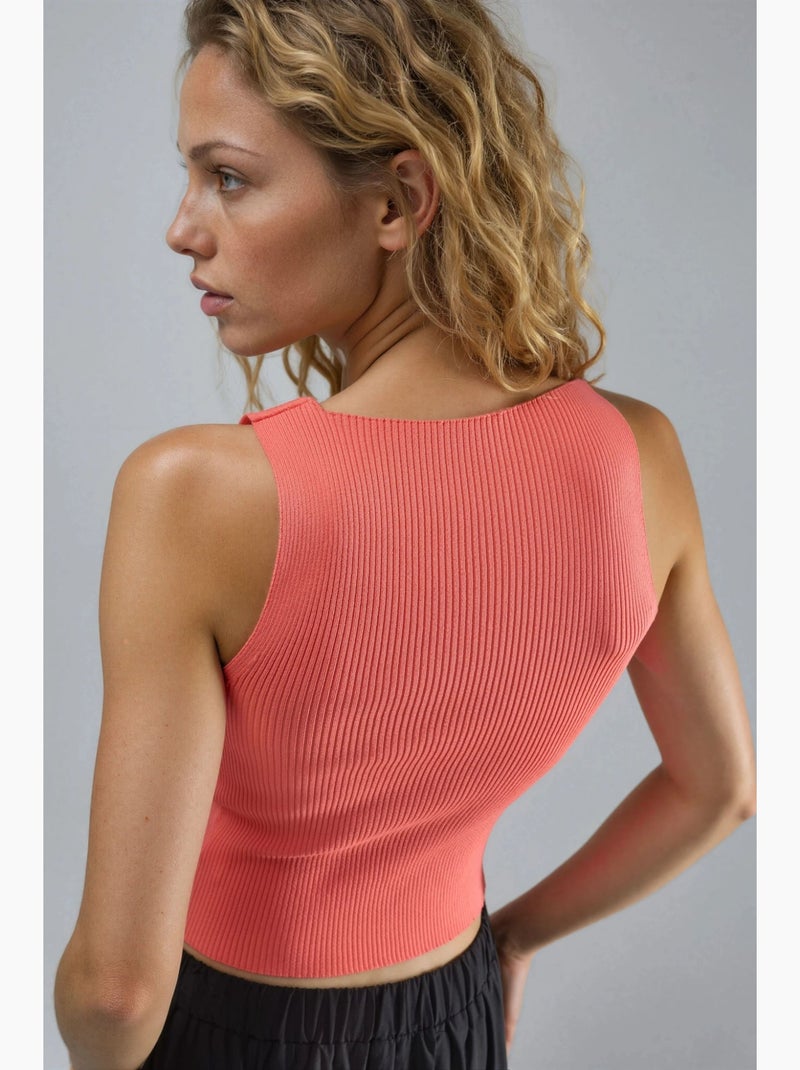 Top de malha canelada sem mangas com decote assimétrico e corte justo my fashion Laranja-mandarina - Kiabi