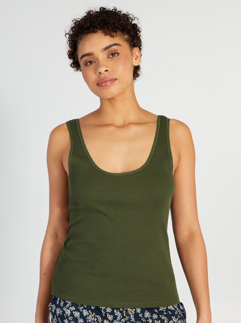 Top de malha canelada VERDE - Kiabi