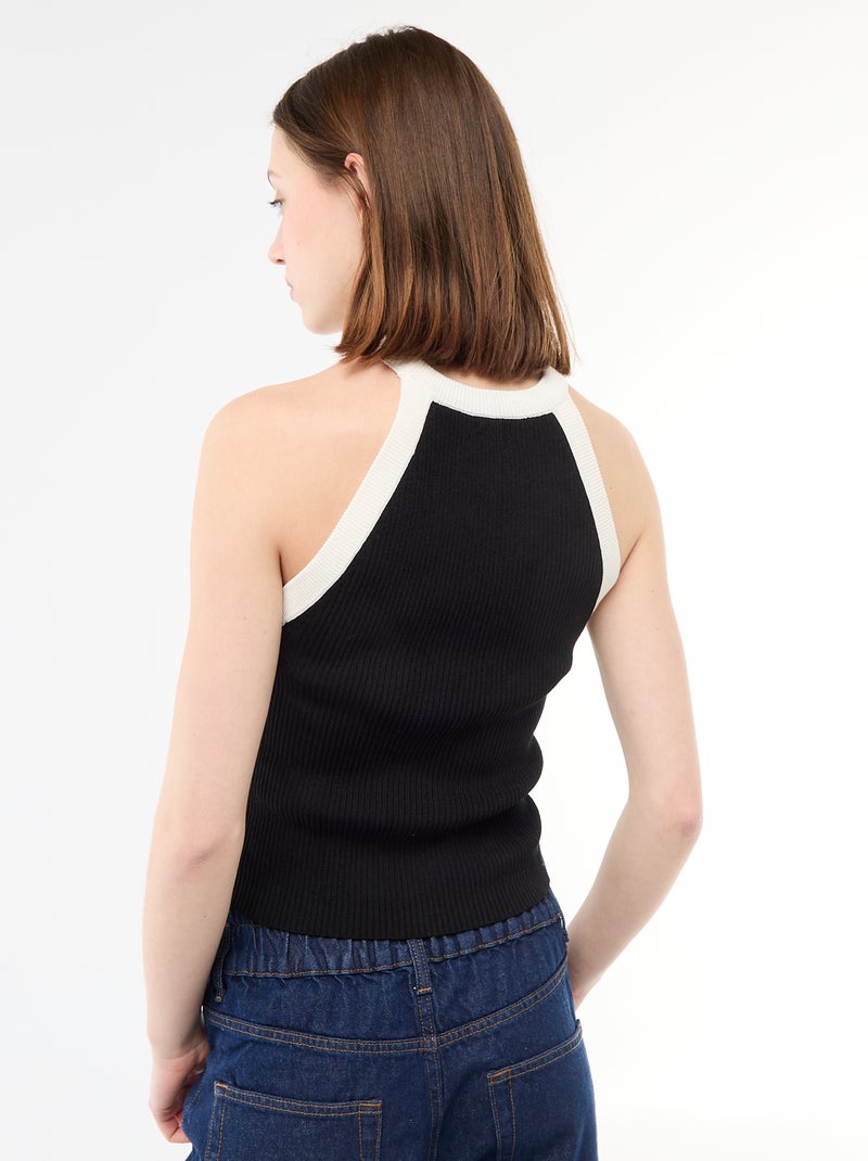 Top de malha com cavas americanas Preto - Kiabi